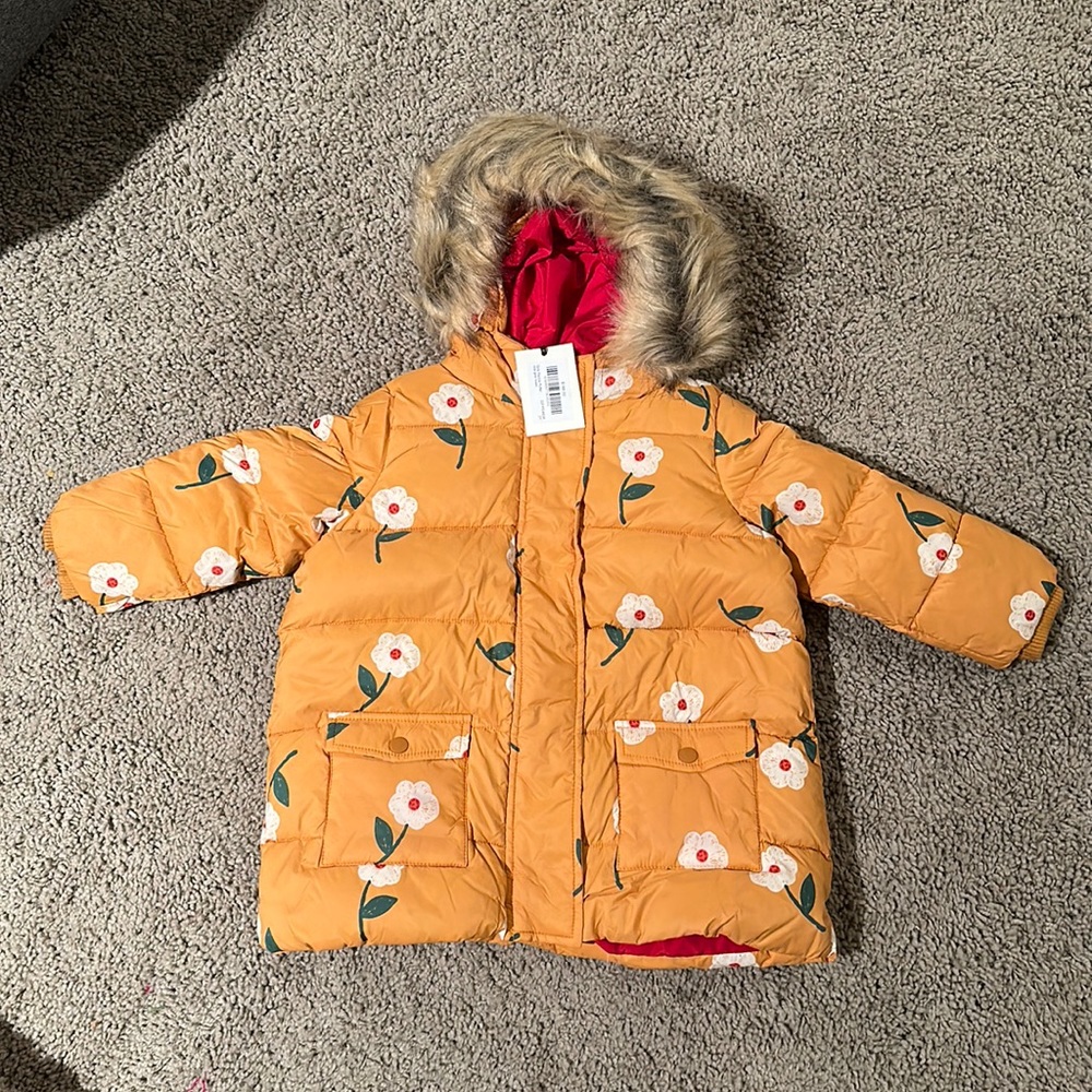 Pink chicken puffer coat